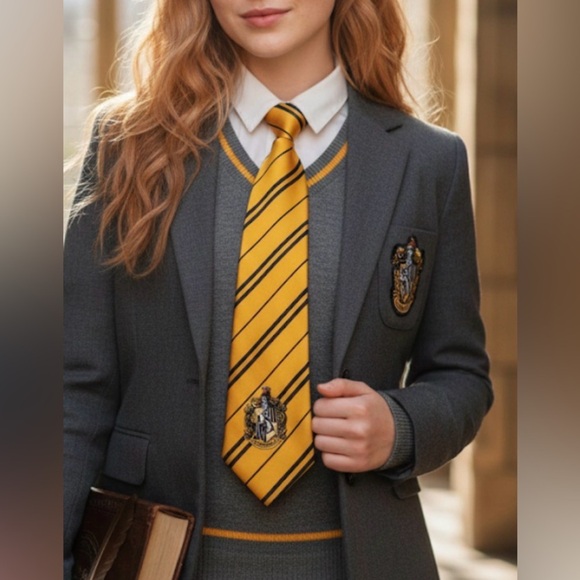 Wizarding World Of Harry Potter Other - Official Harry Potter Hufflepuff House Crest Striped Yellow & Black Cosplay Tie‎